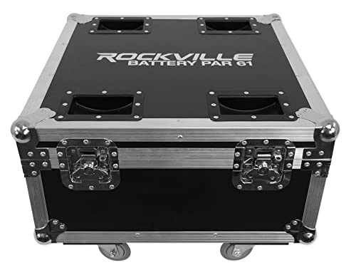 Rockville Battery PAR 61 Pack Black, 8 Pack Rechargeable RGBWA+UV Wash Lights with Charging Flight Case, Includes Remote, 15 Hours Battery Life, Perfect for Events, Parties & DJ Gigs