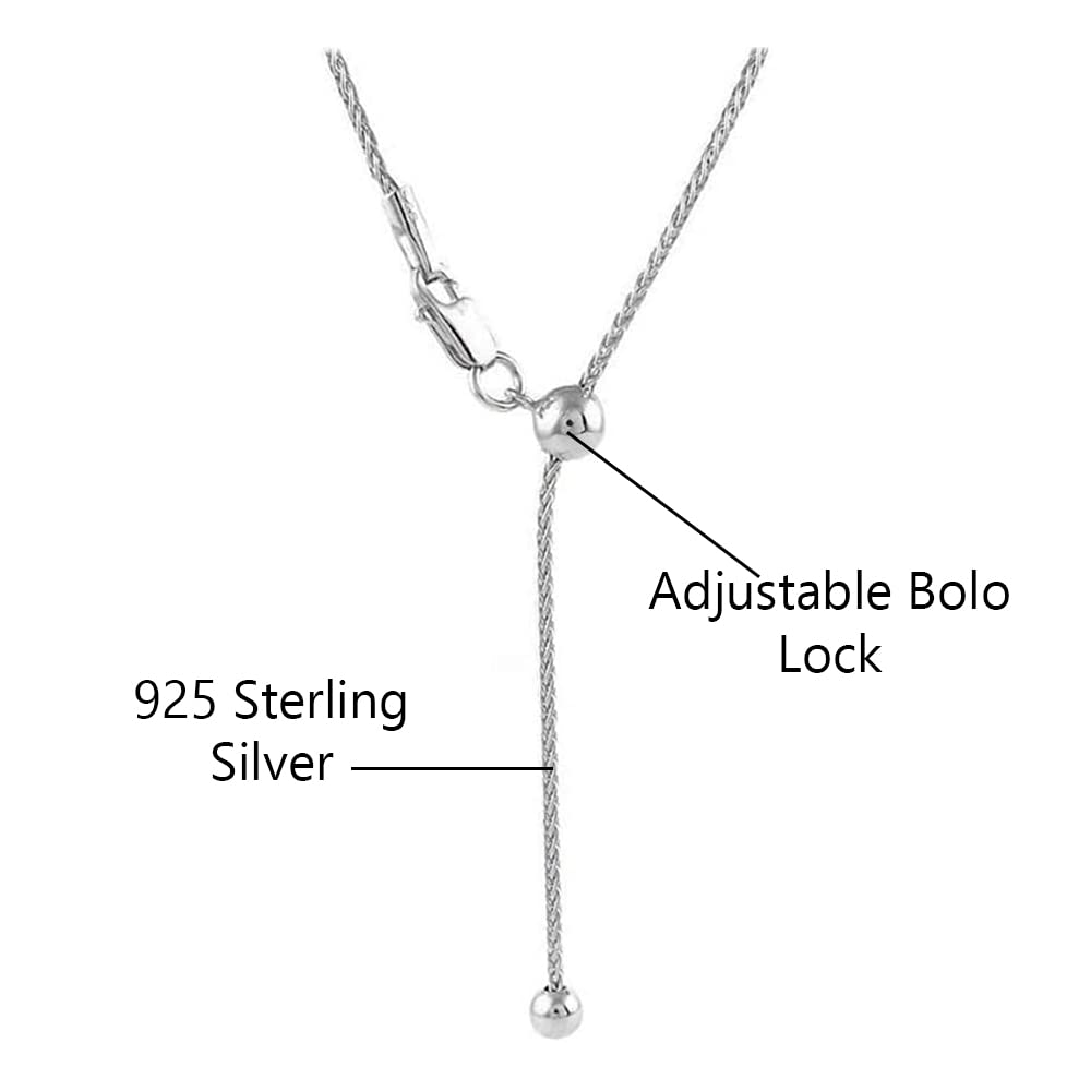 Savlano 925 Sterling Silver Italian Solid 1.2MM Diamond Cut Square Wheat Fox Tail Spiga Adjustable Bolo 14-24 Inch Chain Necklace For Women - Made in Italy Comes With a Gift Box (White)