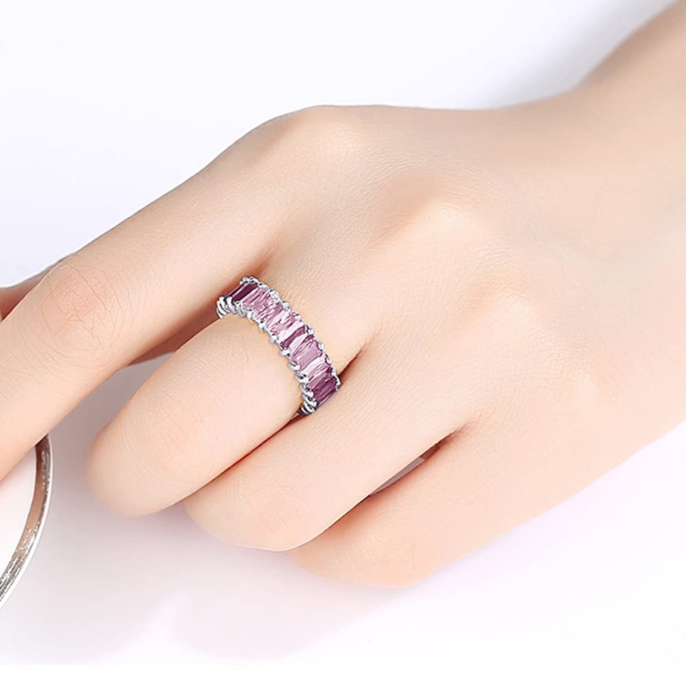 Velamnia Classical Band Ring for Women Gold Plated CZ Statement Ring Engagement Wedding Stackable Rings Eternity Ring (Pink, 7)