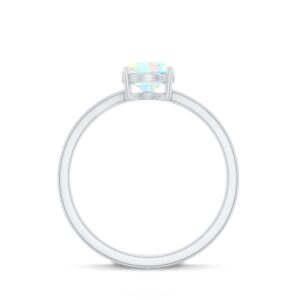 Rosec Jewels Natural Opal Oval Engagement Ring, AAA Quality, 6X8 MM Ethiopian Opal Split Shank Engagement Ring - Ready To Gift, 14K White Gold, Size:US 9.00