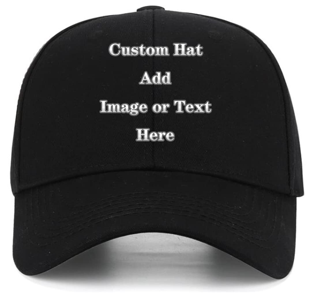 Custom Baseball Cap with Your Text/Image, Personalized Adjustable Trucker Hats,Unisex Sun Plain Cap Mom Gifts, Best Dad Hats Black