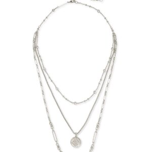 Kendra Scott Medallion Triple Strand Necklace in Silver-Plated Brass, Fashion Jewelry for Women, Rhodium