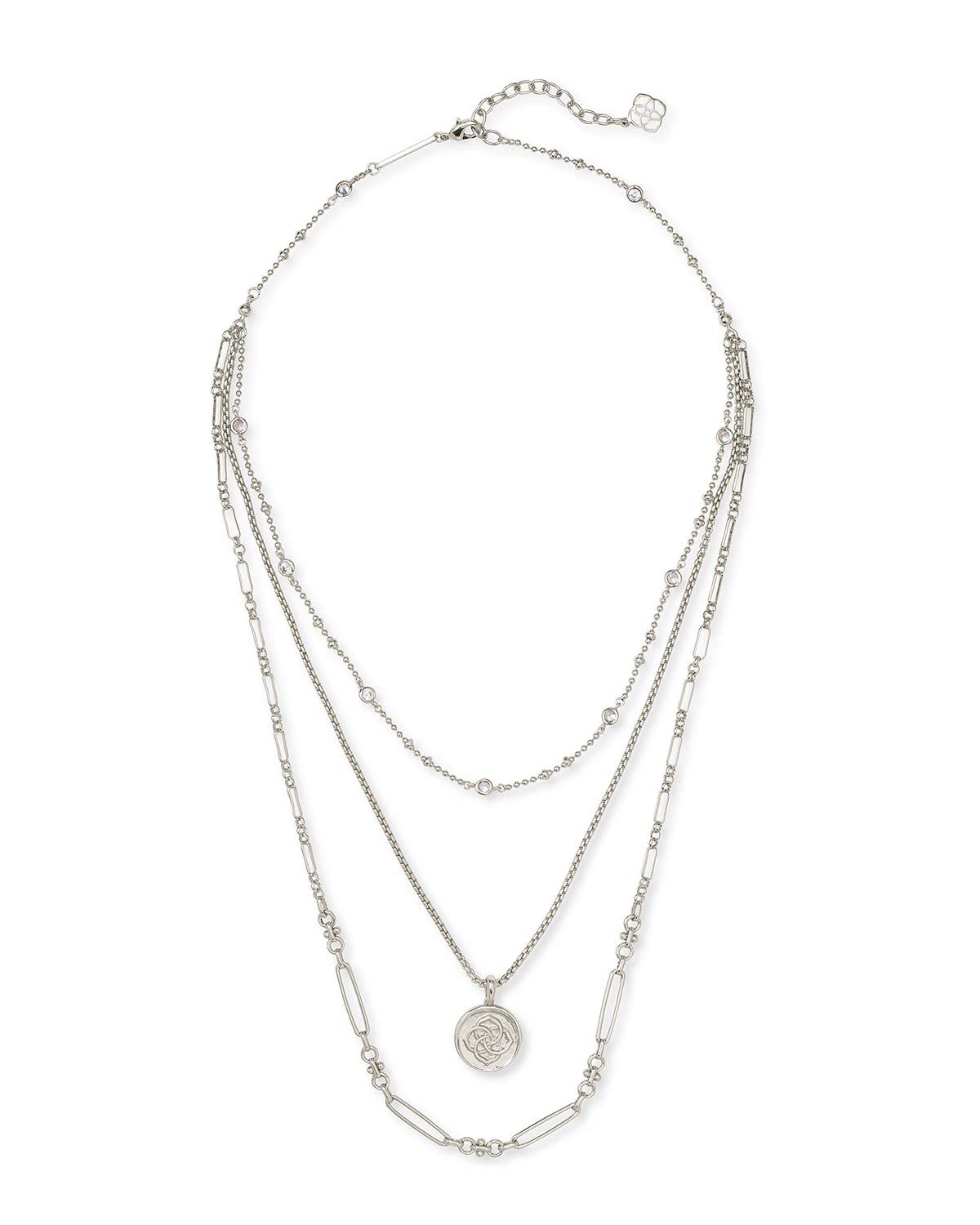 Kendra Scott Medallion Triple Strand Necklace in Silver-Plated Brass, Fashion Jewelry for Women, Rhodium