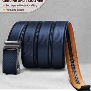 KEMISANT Belt Men, Sliding Ratchet Belt Genuine Leather For Gift Mens Dress Pants Oxfords,Size Adjustable(Purplish Blue,30"-36" Waist Adjustable)