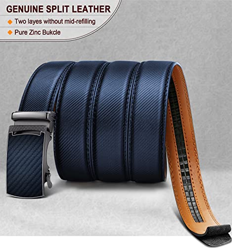 KEMISANT Belt Men, Sliding Ratchet Belt Genuine Leather For Gift Mens Dress Pants Oxfords,Size Adjustable(Purplish Blue,30"-36" Waist Adjustable)