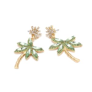 Fashion Trendy Palm Tree Earrings for Women,Bling Unique CZ Tropical Earrings Plant Leaf Drop Dangle Earrings,Funky Novelty Vacation Summer Boho Hawaiian Holiday Cute Jewelry(white green)