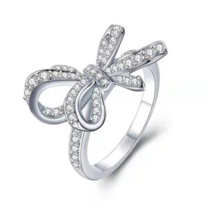 dcfshee butterfly sparkly cz rhinestone cubic zirconia cocktail ring bow-knot knuckle ring wedding promise jewelry ring for women (us size 6)