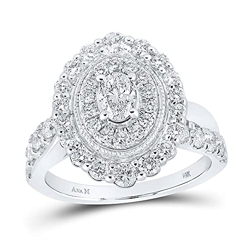 14kt White Gold Oval Diamond Halo Bridal Wedding Engagement Ring 1-1/2 Cttw