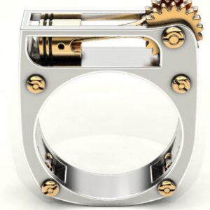 HUKQBUNX 925 Sterling Silver Unique Design Mechanical Gear Steampunk Two-Color Men's and Women's Universal Ring Size 6-10 (Size 10), Clear