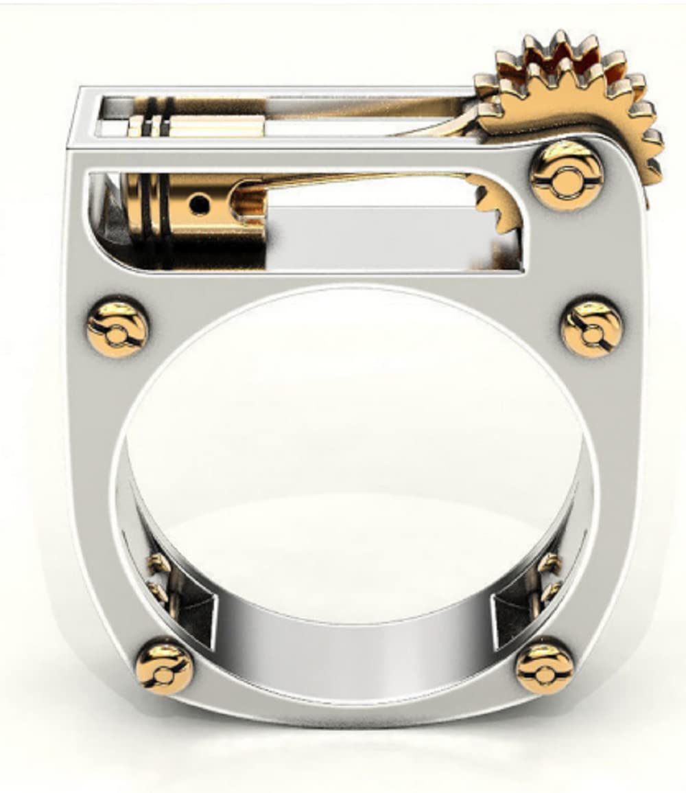 HUKQBUNX 925 Sterling Silver Unique Design Mechanical Gear Steampunk Two-Color Men's and Women's Universal Ring Size 6-10 (Size 10), Clear