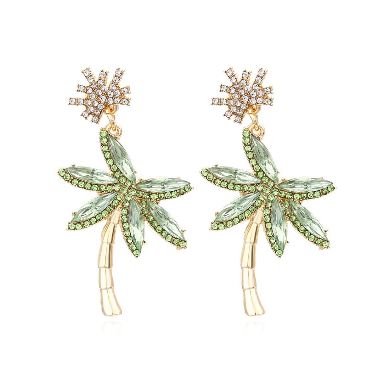 Fashion Trendy Palm Tree Earrings for Women,Bling Unique CZ Tropical Earrings Plant Leaf Drop Dangle Earrings,Funky Novelty Vacation Summer Boho Hawaiian Holiday Cute Jewelry(white green)