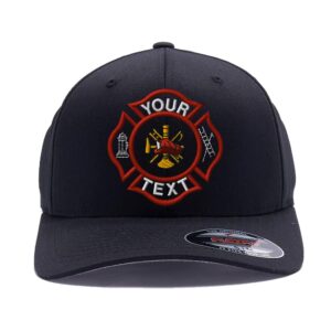 custom embroidered firefighter hat. flex baseball 6277/6477 baseball cap. firefighter maltese cross flex baseball hat (s/m, black)