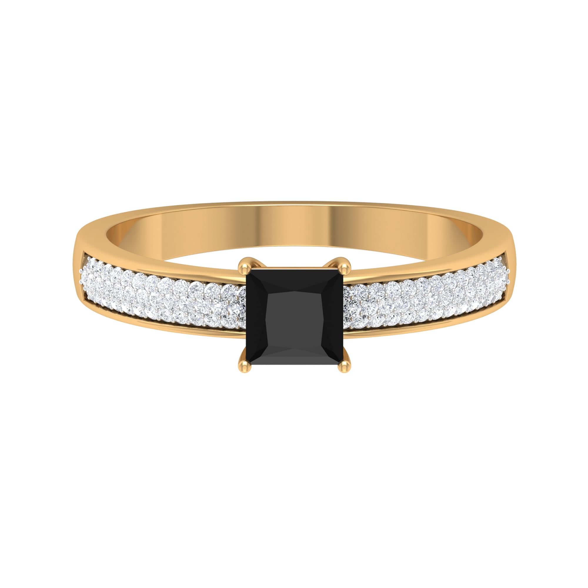 Black Spinel and Diamond Engagement Ring, Princess Cut Black Spinel and Gold Engagement Ring, 14K Yellow Gold, Size:US 6.00