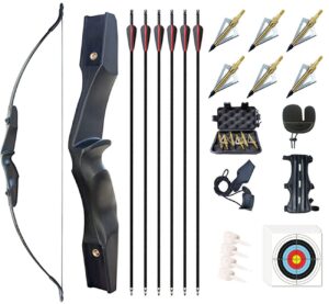 monsour archery 53" takedown recurve bow and arrows set for adults right hand longbow kit straight bow for beginner shooting practice 30 40lb (30lb)