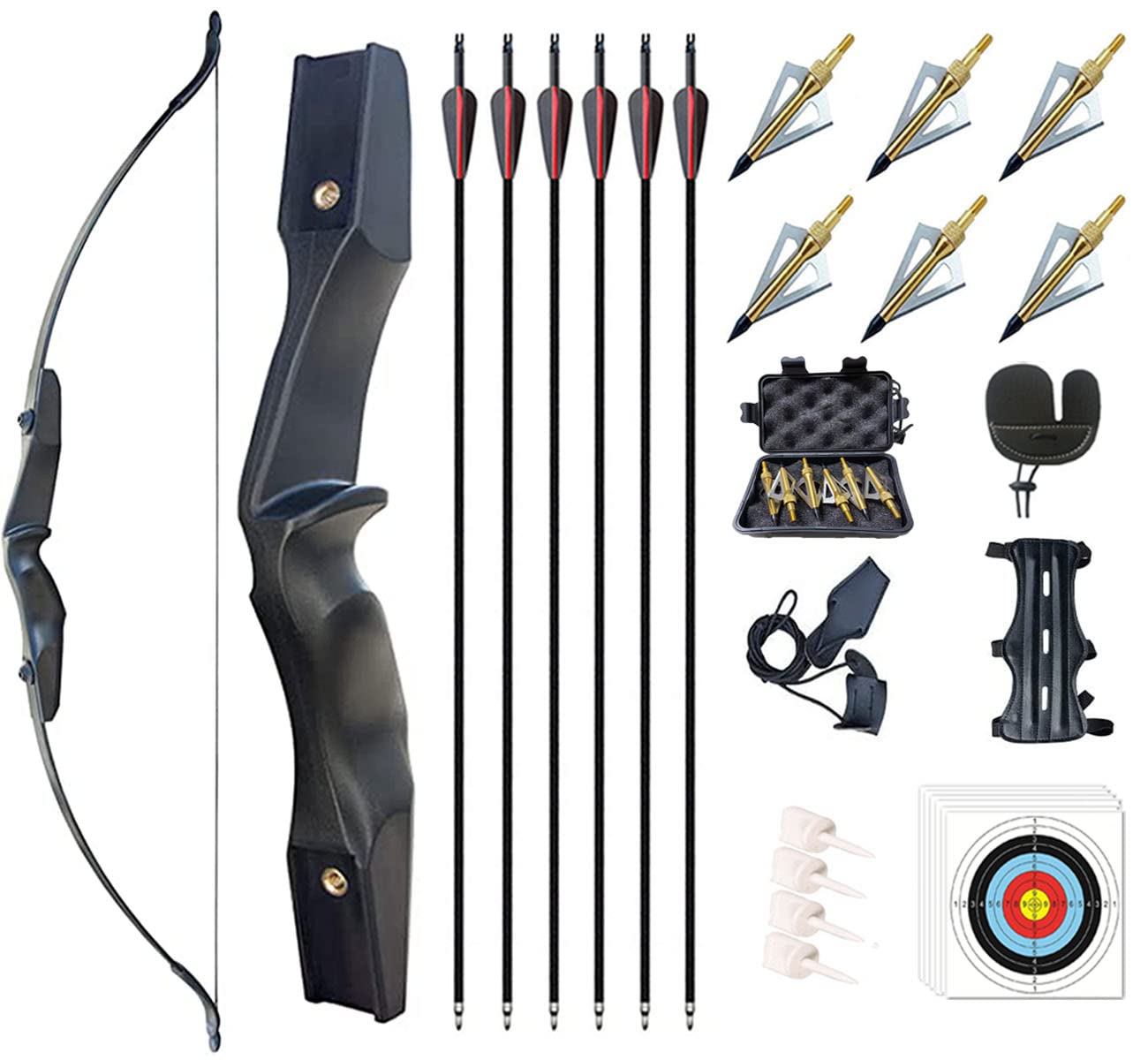 Monsour Archery 53" Takedown Recurve Bow and Arrows Set for Adults Right Hand Longbow Kit Straight Bow for Beginner Shooting Practice 30 40lb (30lb)