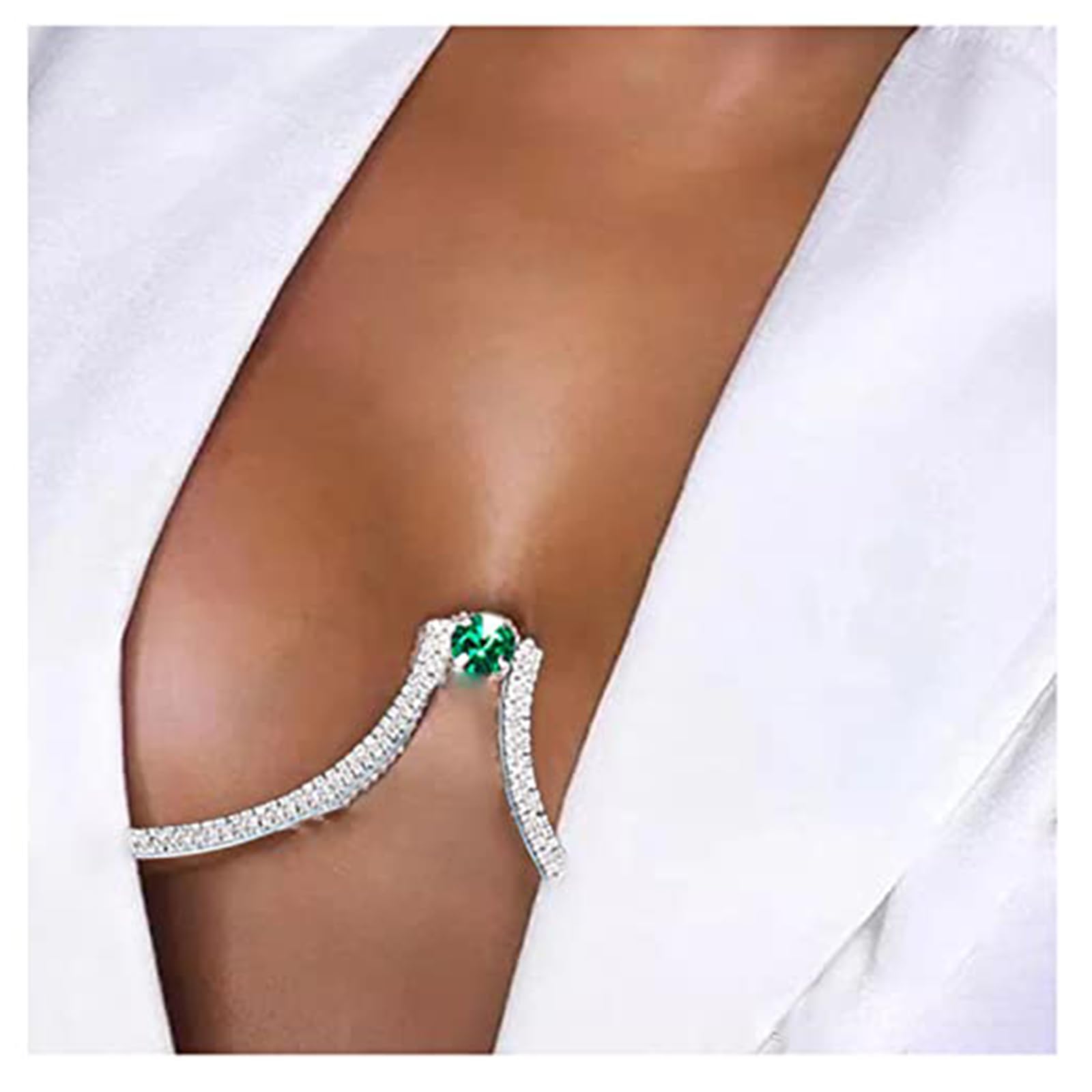 Sexy Rhinestone Chest Bracket Bra Chain Body Jewelry Simple Green Round Crystal Body Chain Rhinestone Underwear Chain Lingerie Chest Chain for Women (Silver)