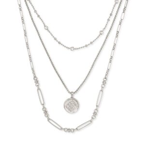 Kendra Scott Medallion Triple Strand Necklace in Silver-Plated Brass, Fashion Jewelry for Women, Rhodium