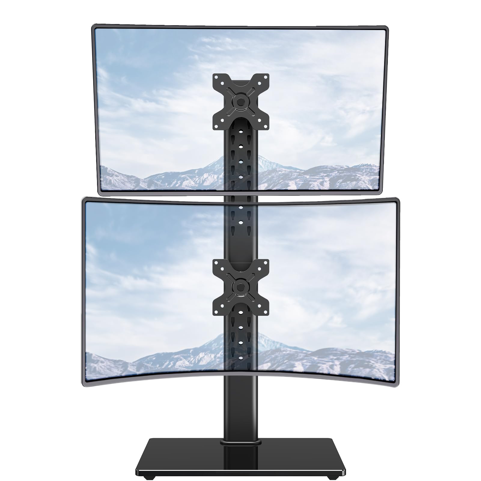 MOUNTUP Vertical Dual Monitor Stand, Stack Two Screens up to 32 inches,17.6 Lbs, Free-Standing Monitor Desk Mount, Monitor Riser with Swivel, Tilt, Height Adjustable, VESA Stand 100 x 100mm, 75 x 75mm