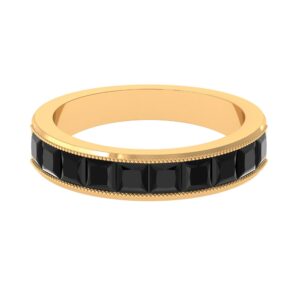 certified black spinel half eternity band, aaa quality, natural black spinel anniversary ring (with jewelry box), 14k yellow gold, size:us 9.50