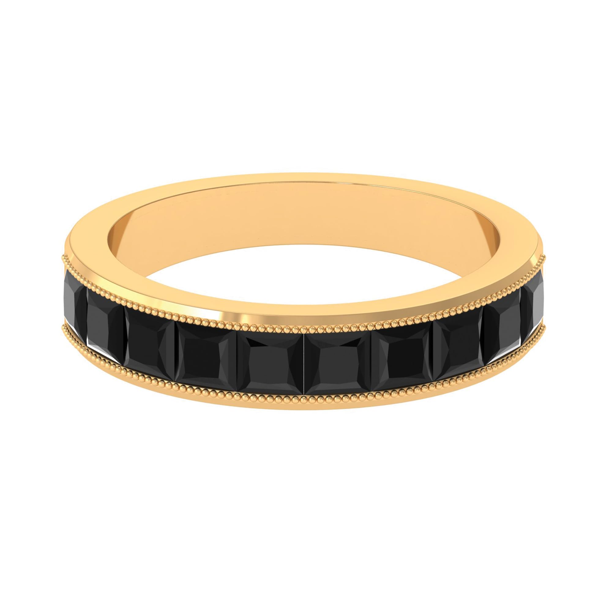 Certified Black Spinel Half Eternity Band, AAA Quality, Natural Black Spinel Anniversary Ring (With Jewelry Box), 14K Yellow Gold, Size:US 9.50