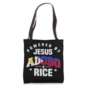 adobo pinoy chicken pork rice cuisine philippine flag tote bag