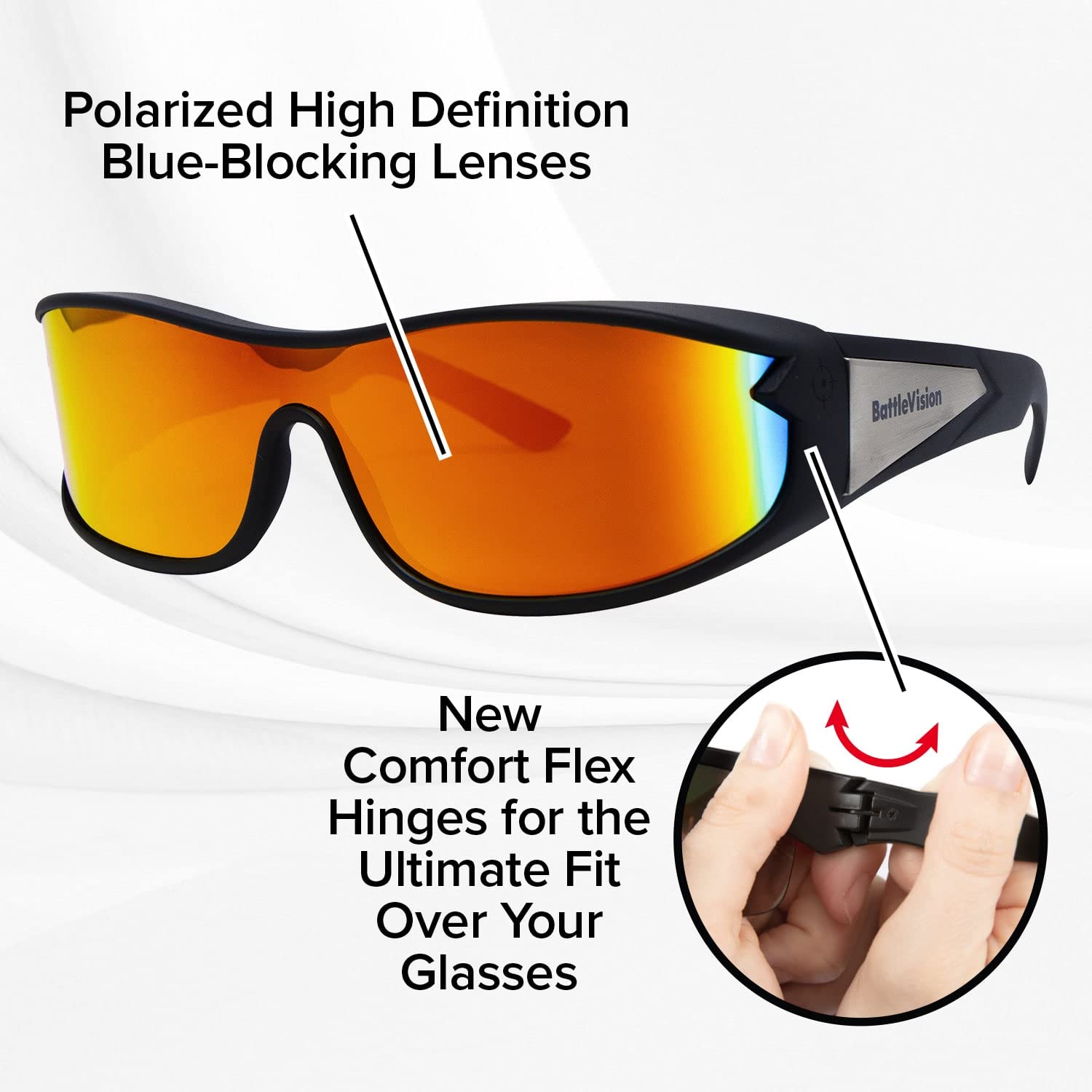 BattleVision Wrap Arounds HD Polarized Sunglasses, AS-SEEN-ON-TV, Fits Over Your Prescription Eyeglasses and Reading, See Clearer, Anti-Glare, Protects Your Eyes by Blocking Blue & UV Rays, Unisex