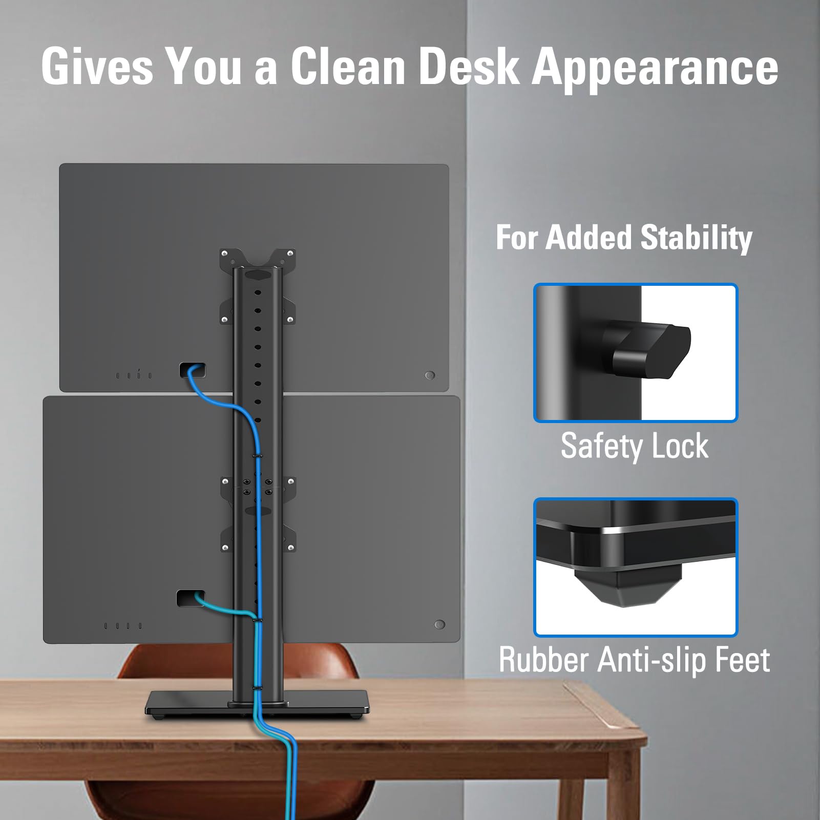 MOUNTUP Vertical Dual Monitor Stand, Stack Two Screens up to 32 inches,17.6 Lbs, Free-Standing Monitor Desk Mount, Monitor Riser with Swivel, Tilt, Height Adjustable, VESA Stand 100 x 100mm, 75 x 75mm