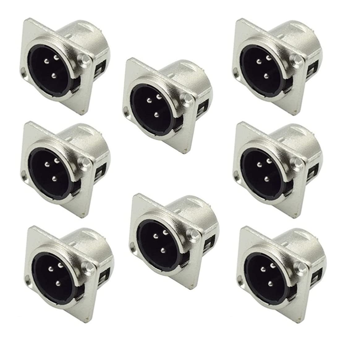 bnafes 8Pcs XLR Male Jack 3 Pin - Panel Mount Jacks D Series Size XLR-M Audio speaker Microphone Connector