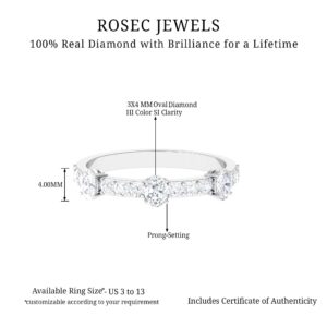 Rosec Jewels Certified Natural Diamond Anniversary Ring for Women, Hi-Si Quality, Diamond Wedding Band - Ready to Gift, 14K White Gold, Size:US 6.00