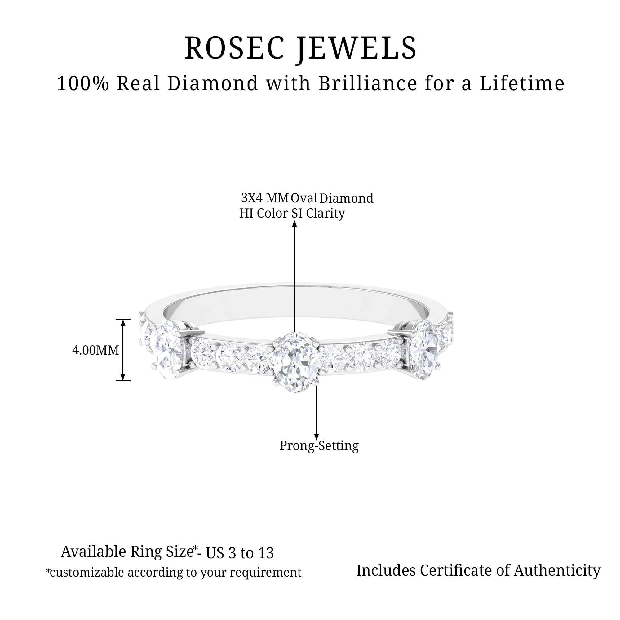 Rosec Jewels Certified Natural Diamond Anniversary Ring for Women, Hi-Si Quality, Diamond Wedding Band - Ready to Gift, 14K White Gold, Size:US 6.00