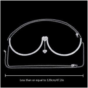 Rhinestone Chest Bracket Sexy Bra Chain Body Jewelry Bikini Silver Crystal Body Chain Rhinestone Bra Underwear Chain Jewelry for Women (Double Heart Pendant)