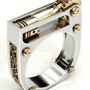 HUKQBUNX 925 Sterling Silver Unique Design Mechanical Gear Steampunk Two-Color Men's and Women's Universal Ring Size 6-10 (Size 10), Clear