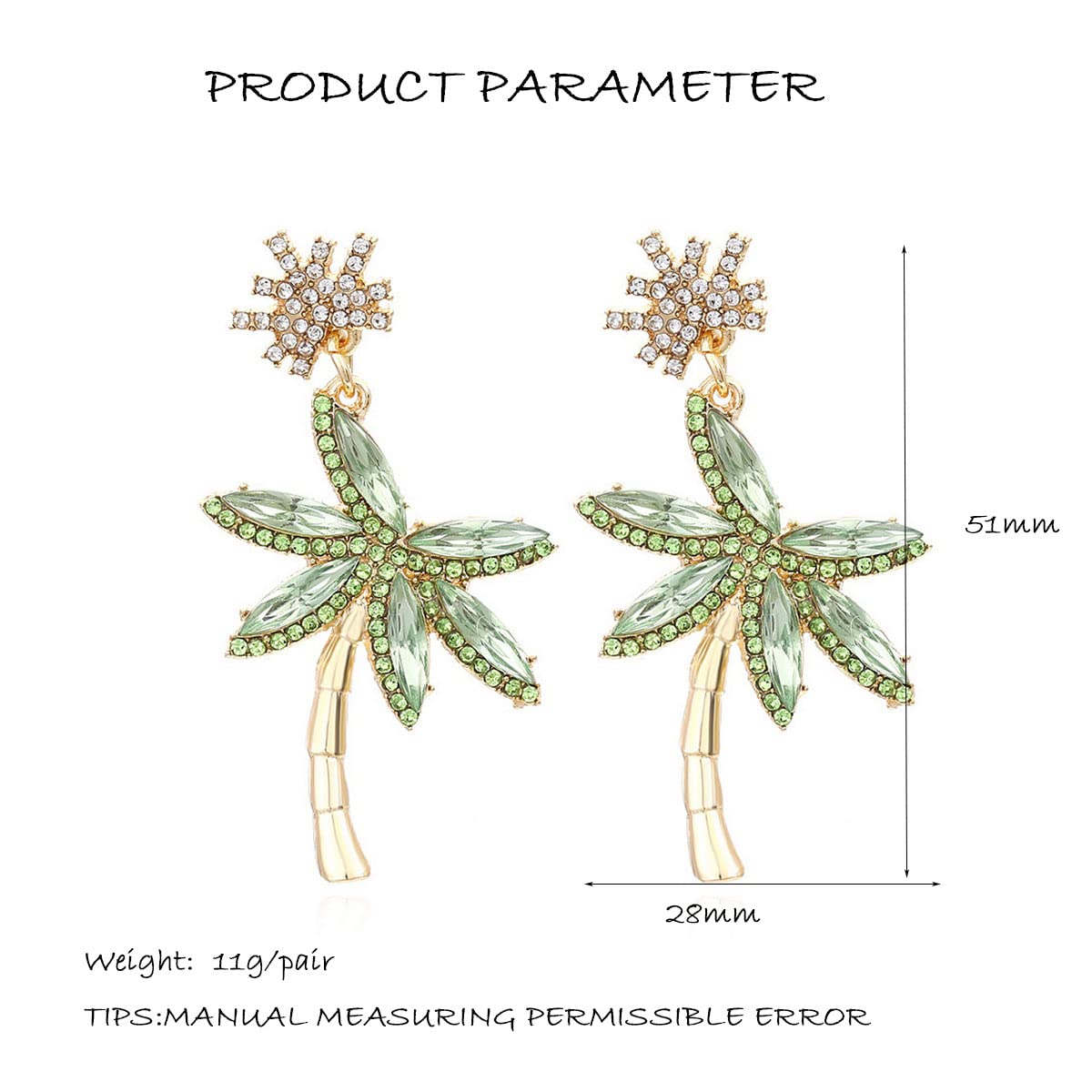 Fashion Trendy Palm Tree Earrings for Women,Bling Unique CZ Tropical Earrings Plant Leaf Drop Dangle Earrings,Funky Novelty Vacation Summer Boho Hawaiian Holiday Cute Jewelry(white green)