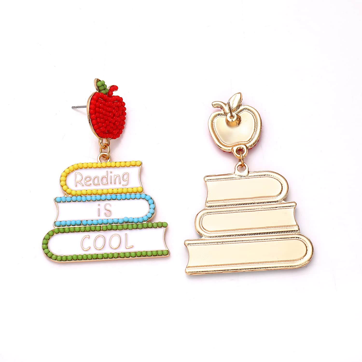 Teacher Earrings Beaded Dangle Earrings for Women Funny Teacher Apple Drop Earrings Teacher Appreciation Gift Back To School Jewelry (Book)