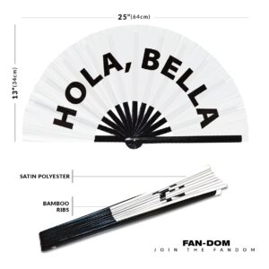 Hola, Bella Hand Fan Foldable Bamboo Circuit Rave Hand Fans Spanish Words Fan Outfit Party Gear Gifts Music Festival Rave Accessories (White)