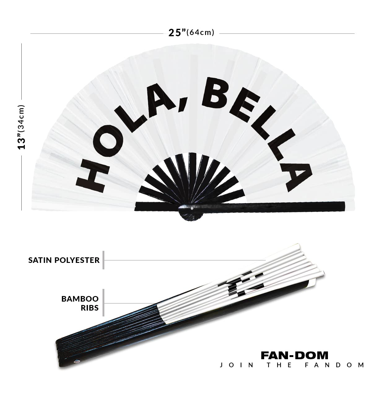 Hola, Bella Hand Fan Foldable Bamboo Circuit Rave Hand Fans Spanish Words Fan Outfit Party Gear Gifts Music Festival Rave Accessories (White)