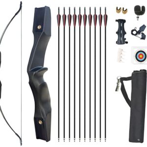 Monsour Archery 53" Takedown Recurve Bow and Arrows Set for Adults Metal Riser Longbow Kit Right Hand Straight Bow for Beginner Hunting Shooting Practice 30 40lb （30lb）