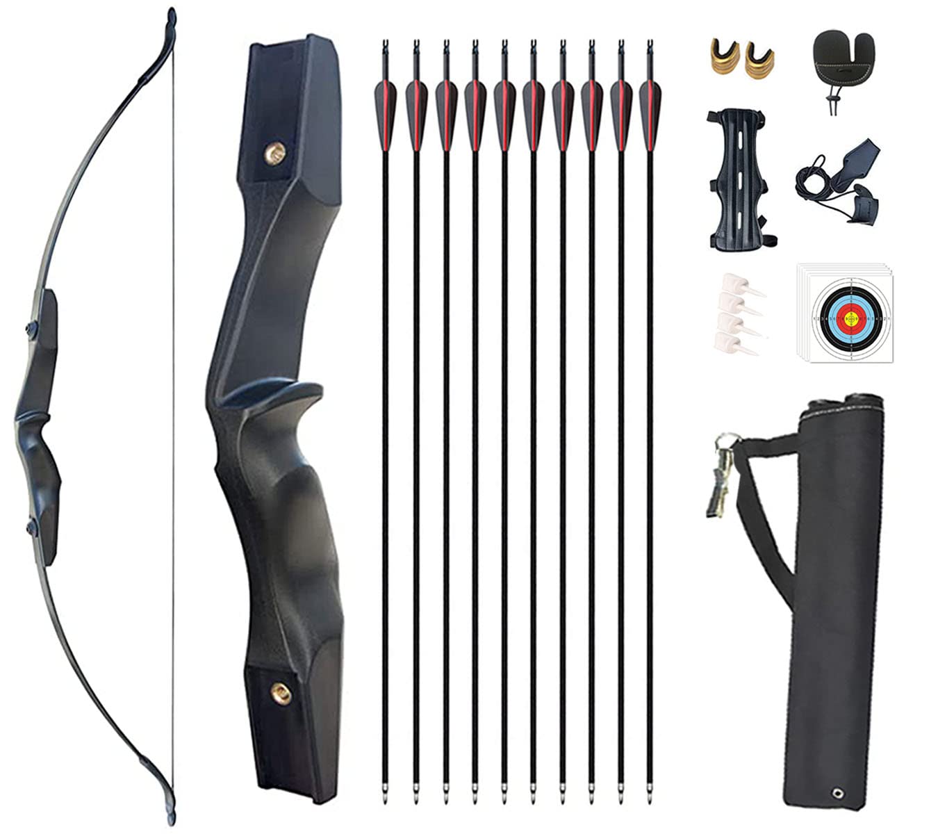 Monsour Archery 53" Takedown Recurve Bow and Arrows Set for Adults Metal Riser Longbow Kit Right Hand Straight Bow for Beginner Hunting Shooting Practice 30 40lb （30lb）