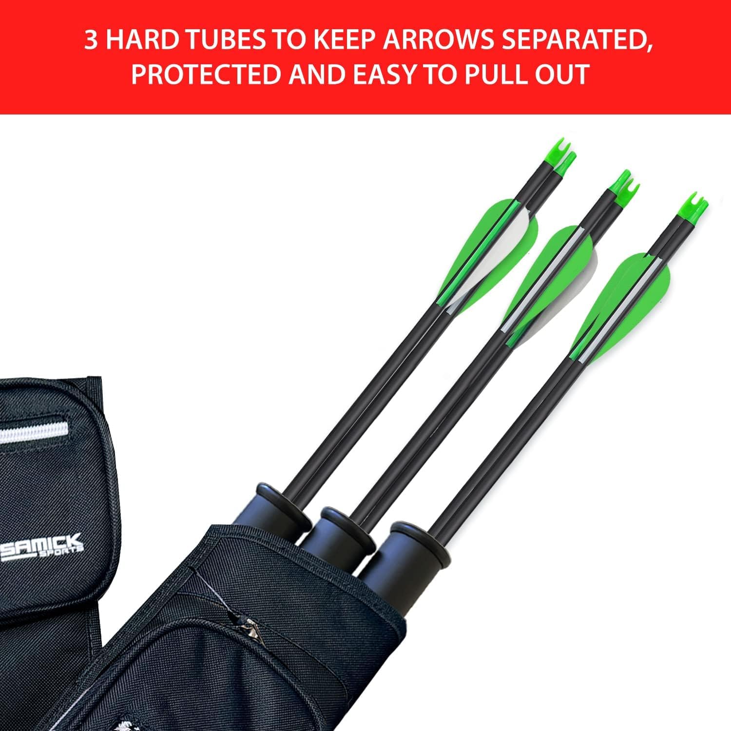 SAMICK SPORTS Archery Arrow Quiver - Adjustable Waist Hanged Quiver with 3 Removable Tubes & Pockets for Archery Arrows Case & Equipment - Ideal for Hunting & Target Practice - Right Handed Only