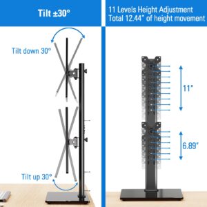 MOUNTUP Vertical Dual Monitor Stand, Stack Two Screens up to 32 inches,17.6 Lbs, Free-Standing Monitor Desk Mount, Monitor Riser with Swivel, Tilt, Height Adjustable, VESA Stand 100 x 100mm, 75 x 75mm