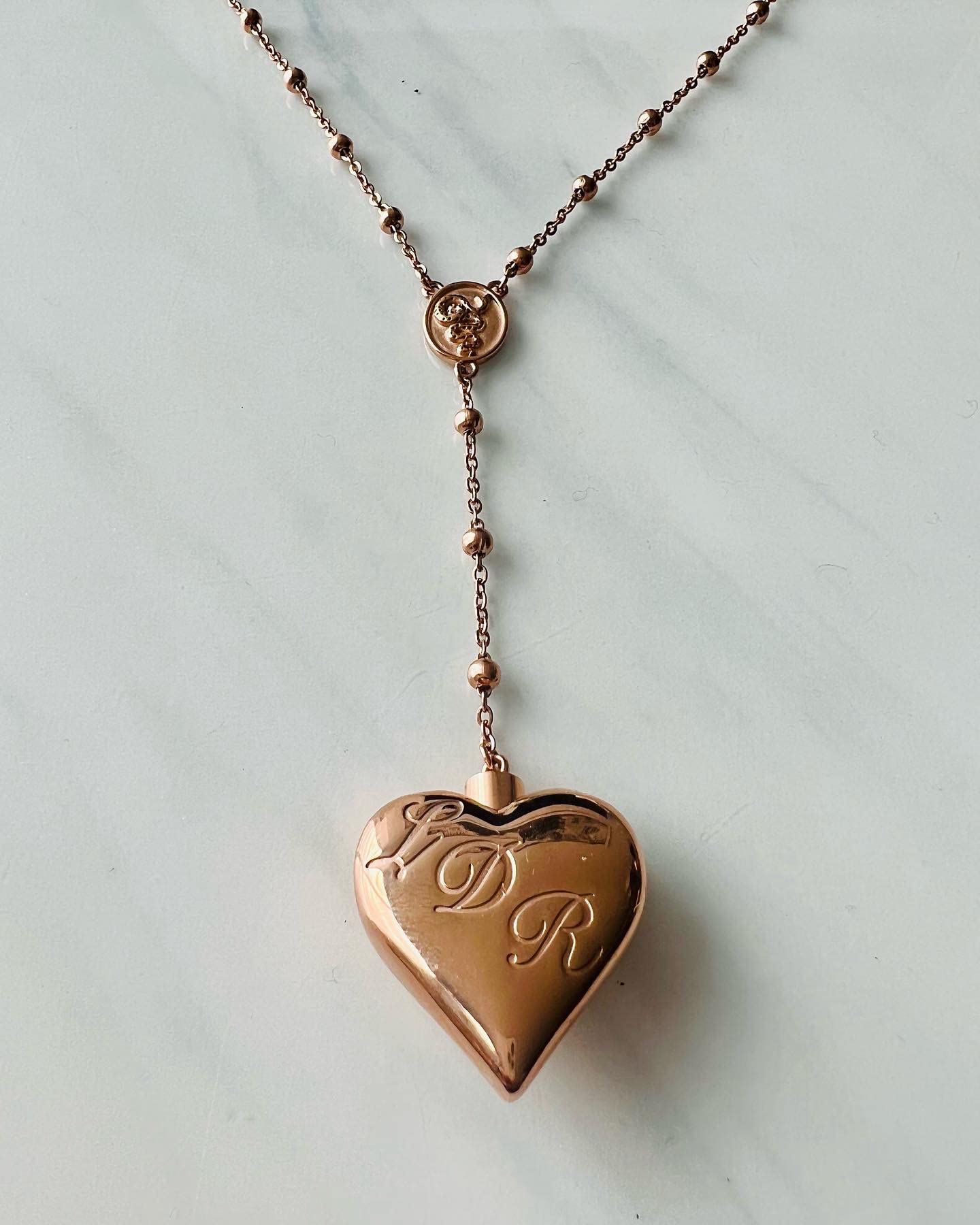 Rose Gold Saint Lana Rey LDR Style Stash Necklace/Rosary Chain/Hollow Pendent/Heart Shaped With Snakes and Spoon