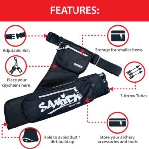 SAMICK SPORTS Archery Arrow Quiver - Adjustable Waist Hanged Quiver with 3 Removable Tubes & Pockets for Archery Arrows Case & Equipment - Ideal for Hunting & Target Practice - Right Handed Only