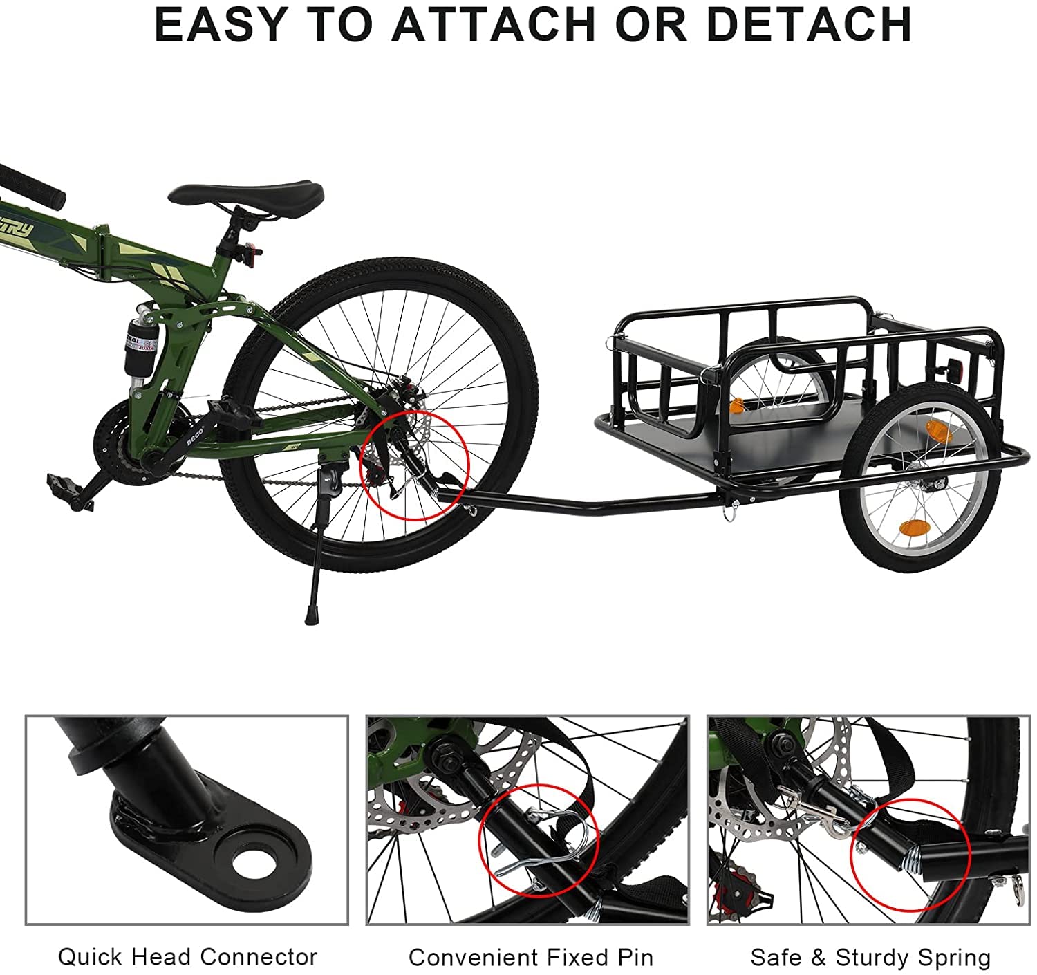 YEZIYIYFOB Bike Cargo Trailer with Universal Bike Hitch Bicycle Wagon Trailer Large Loading Bike Trailer Storage Cart with 15.4" Wheels & Reflectors