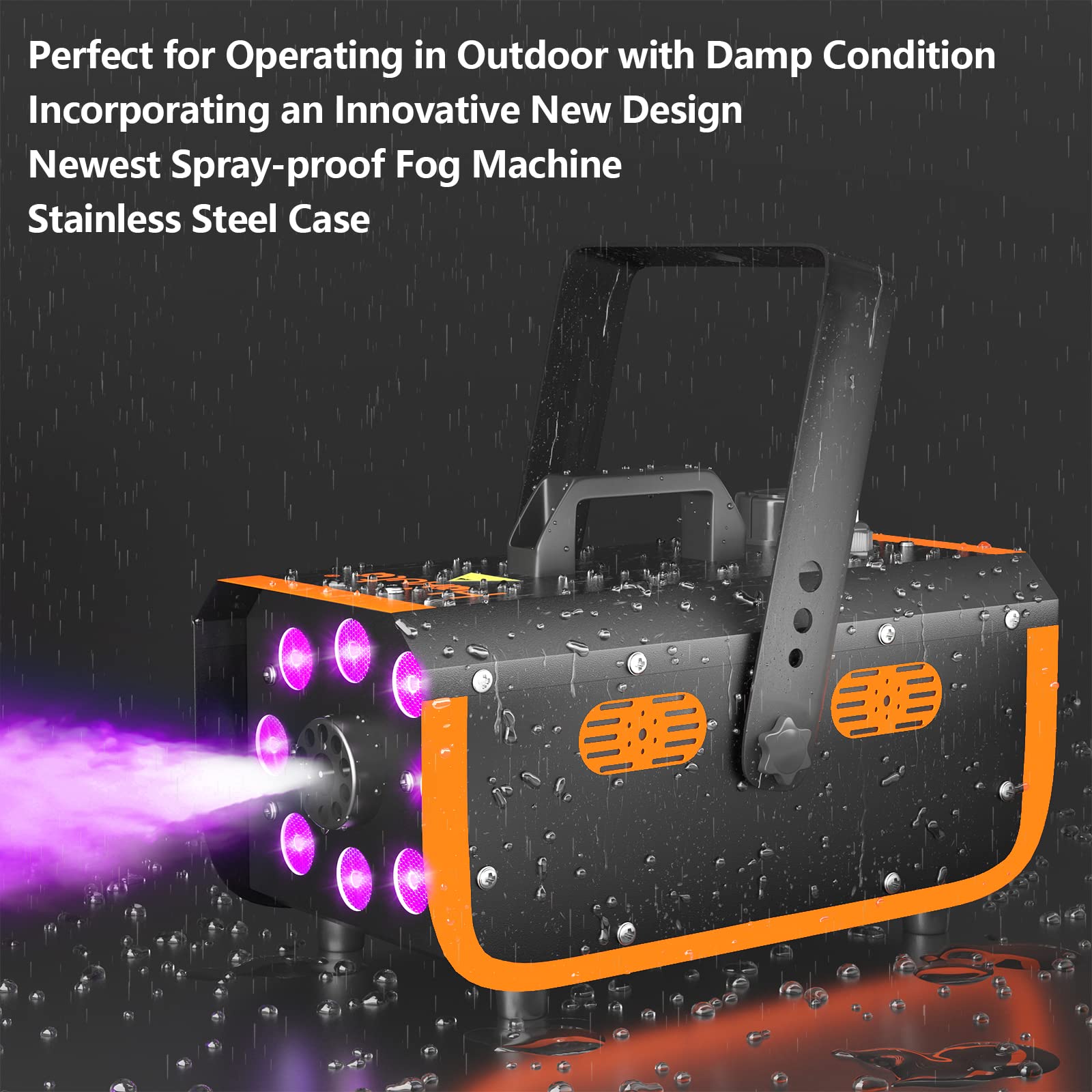 Light Rain and Splash Proof Fog Machine, HAKUTA 500W Smoke Machine with 2300 CFM Output of Fog and 2 Remotes, 8 LED Lights with 4 Light Effects for Outdoor Music Festival Pool Party Wedding DJ Stage