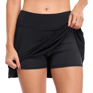 Women's Athletic Tennis Skirt Built-in Shorts Running Workout Golf Skirts with Pockets Activewear Active Skort (A-Black, XXL)