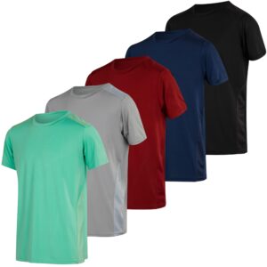 5 Pack: Boys Girls Active Athletic Quick Dry Dri Fit Short Sleeve T-Shirt Crew Neck Tops Teen Gym Undershirts Tees Youth Basketball Clothes Moisture Wicking Shirts-Set 14,Small (6-7)