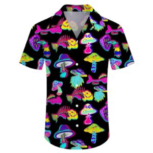 ifamawlea Men's 2 Piece Mushroom Fish Hawaiian Shirt Shorts Button Down Shirt and Shorts Sets with Bucket Hats Large