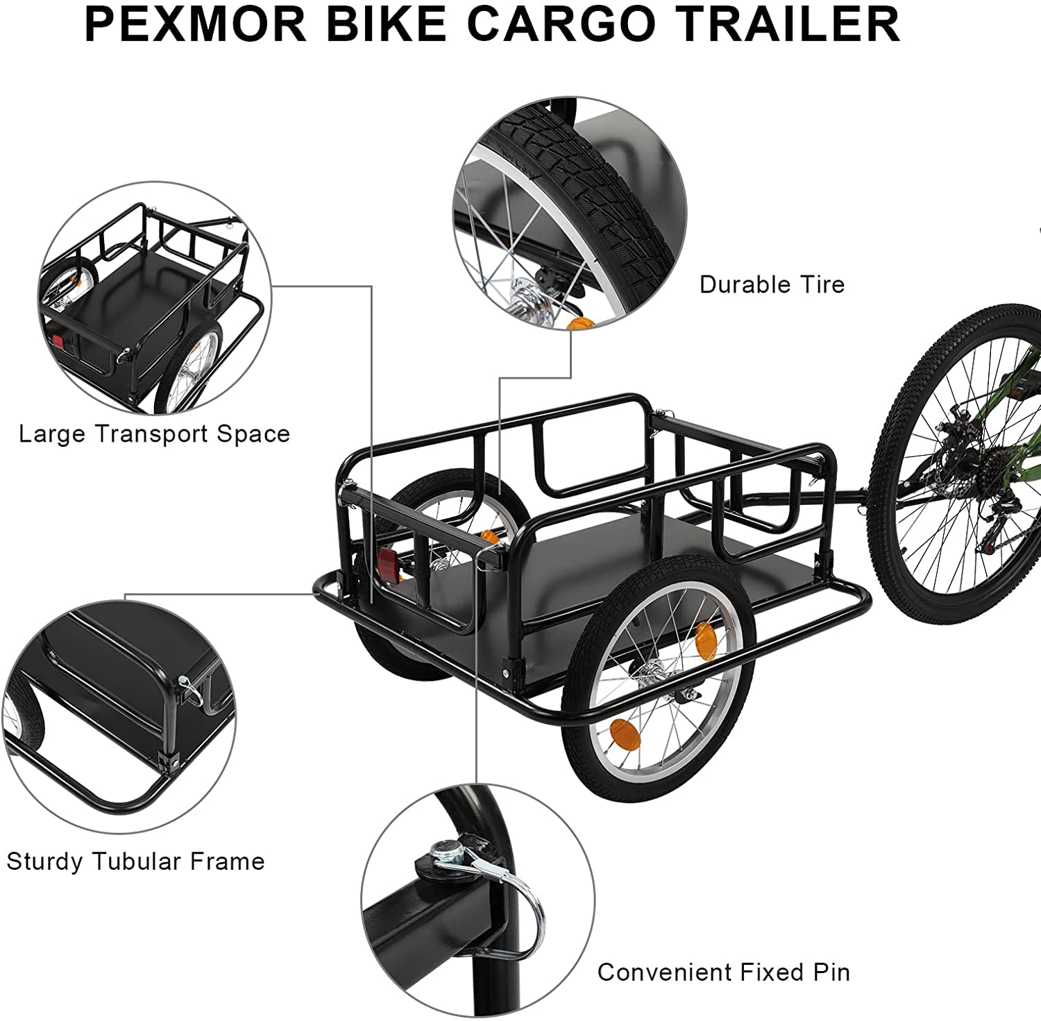 YEZIYIYFOB Bike Cargo Trailer with Universal Bike Hitch Bicycle Wagon Trailer Large Loading Bike Trailer Storage Cart with 15.4" Wheels & Reflectors