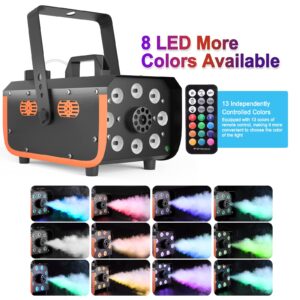 Light Rain and Splash Proof Fog Machine, HAKUTA 500W Smoke Machine with 2300 CFM Output of Fog and 2 Remotes, 8 LED Lights with 4 Light Effects for Outdoor Music Festival Pool Party Wedding DJ Stage