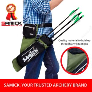 SAMICK SPORTS Archery Arrow Quiver - Adjustable Waist Hanged Quiver with 3 Removable Tubes & Pockets for Archery Arrows Case & Equipment - Ideal for Hunting & Target Practice - Right Handed Only